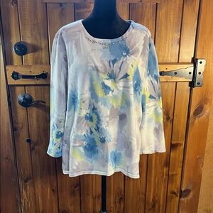 Alfred Dunner size XL floral knit top three-quarter sleeves